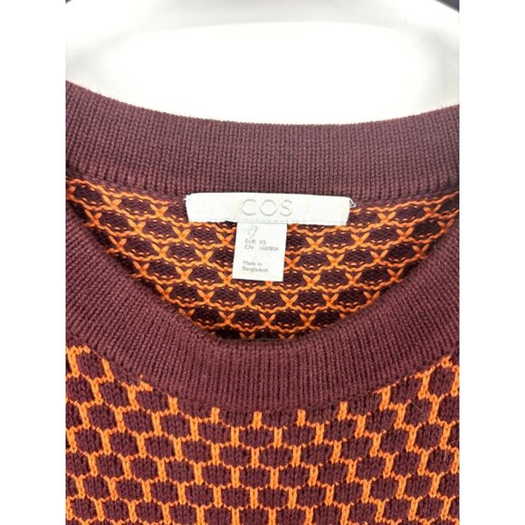 NWOT COS Raised Knit Honeycomb Long Sleeve Midi Dress Brown Orange M - Picture 3 of 4